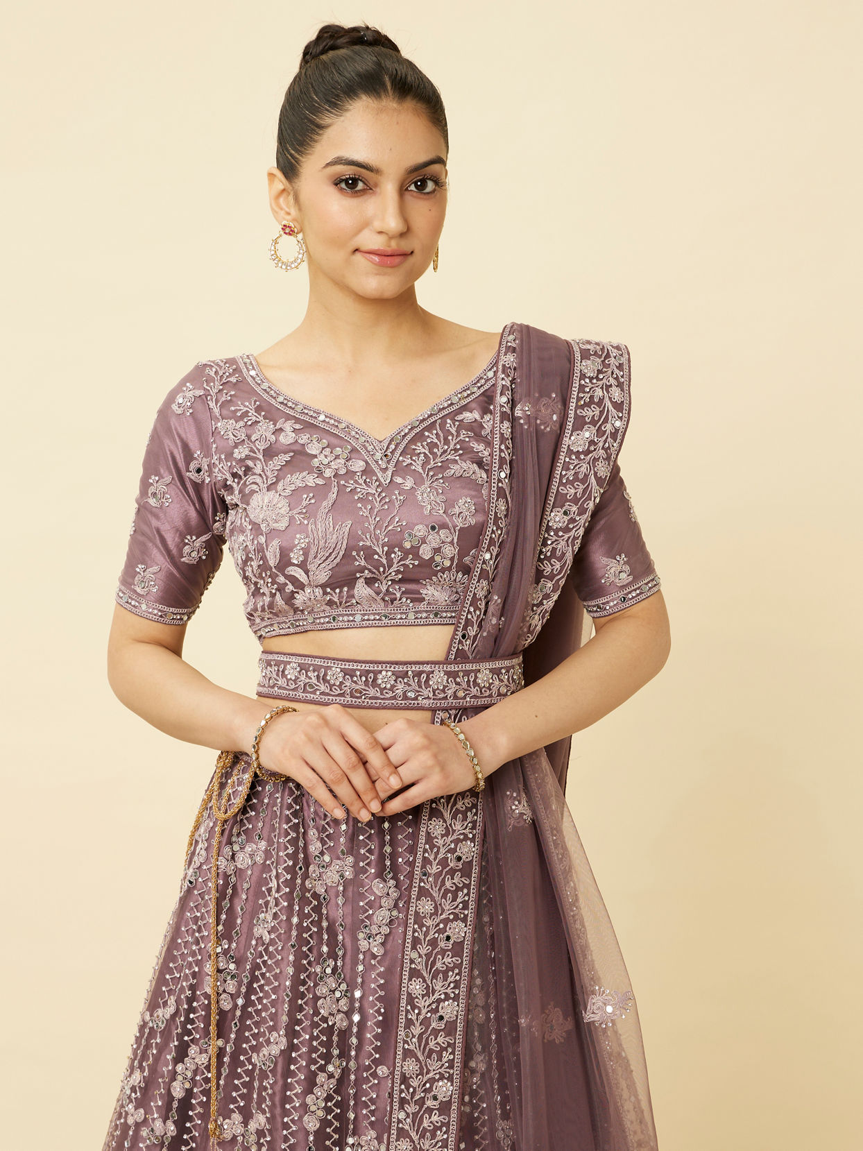 Mulberry Purple Floral Patterned Embellished Lehenga image number 1